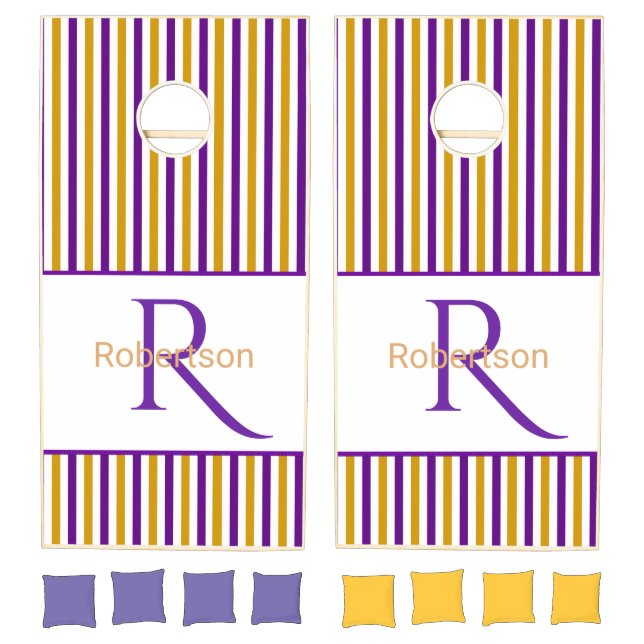 Purple and Yellow Striped Custom Cornhole Set (Set)
