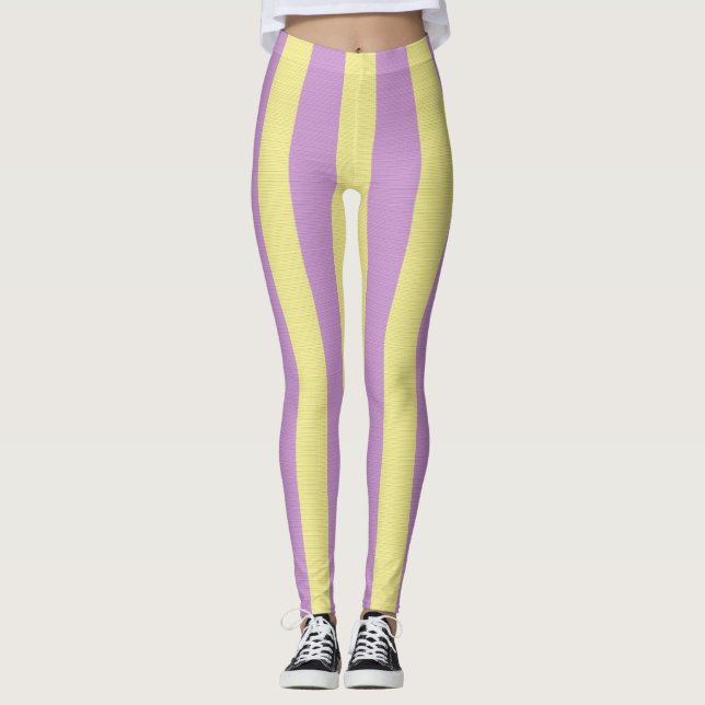Purple and yellow striped pattern leggings (Front)