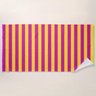 Purple and Yellow Stripes Design Beach Towel