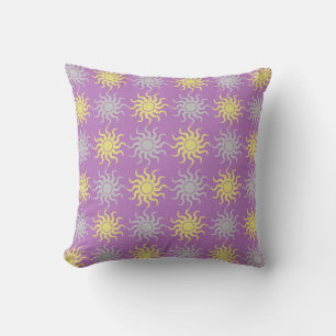 Purple and yellow sun pattern throw pillow