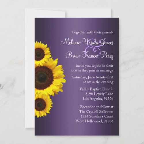 Purple and Yellow Sunflower Wedding Invitation