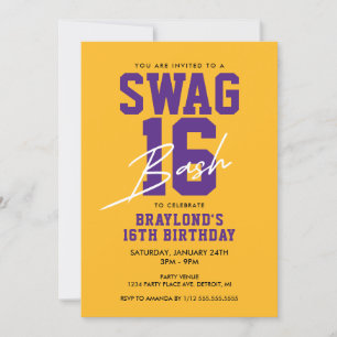 Purple and Yellow Swag 16 Birthday Invitation