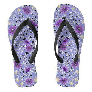 Purple and Yellow Trailing Flower Flip Flops