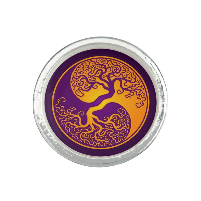 Purple and Yellow Tree of Life Yin Yang Ring (Front)