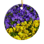 Purple and Yellow Violas Bright Colorful Floral Ceramic Ornament