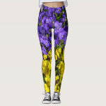 Purple and Yellow Violas Bright Colorful Floral Leggings