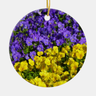 Purple and Yellow Violas Colorful Floral Ceramic Ornament