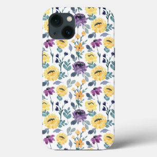 Purple and yellow watercolor flowers iPhone 13 case