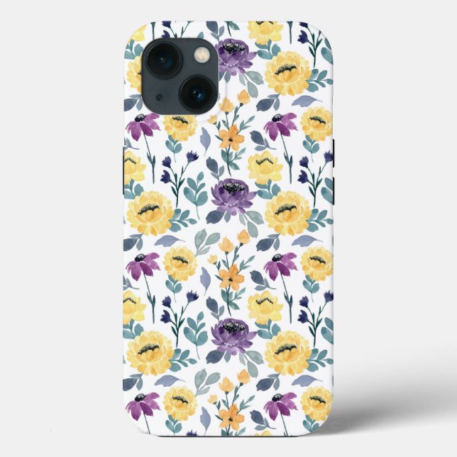Purple and yellow watercolor flowers Case-Mate iPhone case (Back)