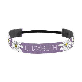 Purple and Yellow Whimsical Daisy Custom Text Athletic Headband