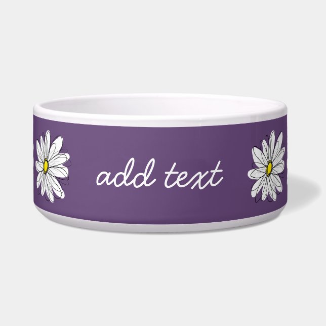 Purple and Yellow Whimsical Daisy Custom Text Bowl (Front)