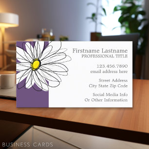 Purple and Yellow Whimsical Daisy Custom Text Business Card