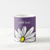 Purple and Yellow Whimsical Daisy Custom Text Coffee Mug