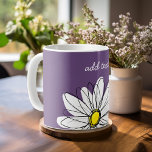 Purple and Yellow Whimsical Daisy Custom Text Coffee Mug<br><div class="desc">A zen and whimsical,  hipster piece of art. You can add a name,  monogram or other custom text. If you need to move the art around,  click on the customize button to make changes.</div>