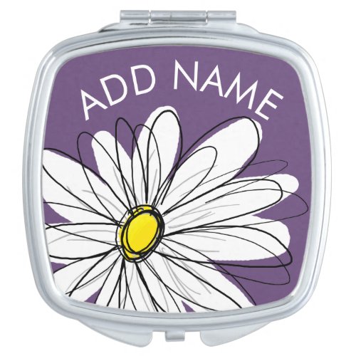Purple and Yellow Whimsical Daisy Custom Text Compact Mirror