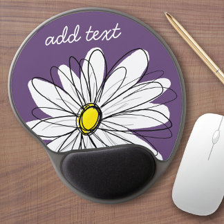 Purple and Yellow Whimsical Daisy Custom Text Gel Mouse Pad