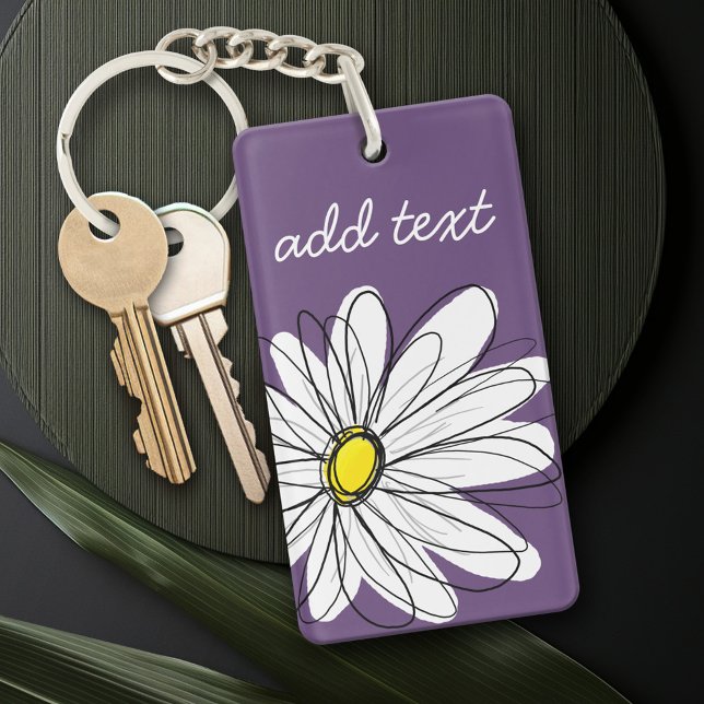 Purple and Yellow Whimsical Daisy Custom Text Keychain (Personalized Keychain - add a monogram or name)