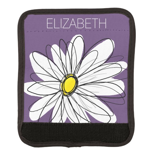Purple and Yellow Whimsical Daisy Custom Text Luggage Handle Wrap (Front)