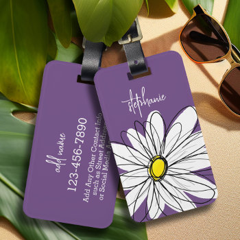 Purple And Yellow Whimsical Daisy Custom Text Luggage Tag by MarshEnterprises at Zazzle