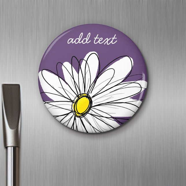 Purple and Yellow Whimsical Daisy Custom Text Magnet (Personalized Fridge Magnet - Add Custom Text)