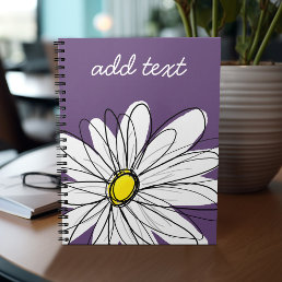 Purple and Yellow Whimsical Daisy Custom Text Notebook