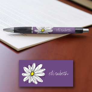 Purple and Yellow Whimsical Daisy Custom Text Pen