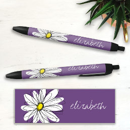 Purple and Yellow Whimsical Daisy Custom Text Pen