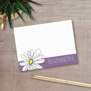 Purple and Yellow Whimsical Daisy Custom Text Post-it Notes