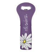 Purple and Yellow Whimsical Daisy Custom Text Wine Bag (Front)
