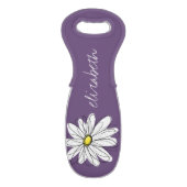 Purple and Yellow Whimsical Daisy Custom Text Wine Bag (Front Flat)