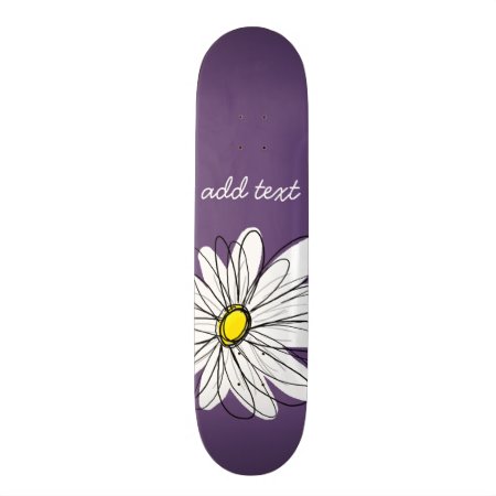 Purple And Yellow Whimsical Daisy Script Text Skateboard Deck