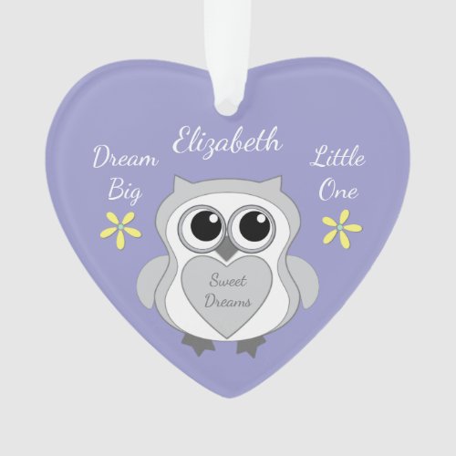 Purple and yellow with owl and baby name ornament