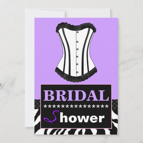 Purple and Zebra Bridal Shower Corset Invitation