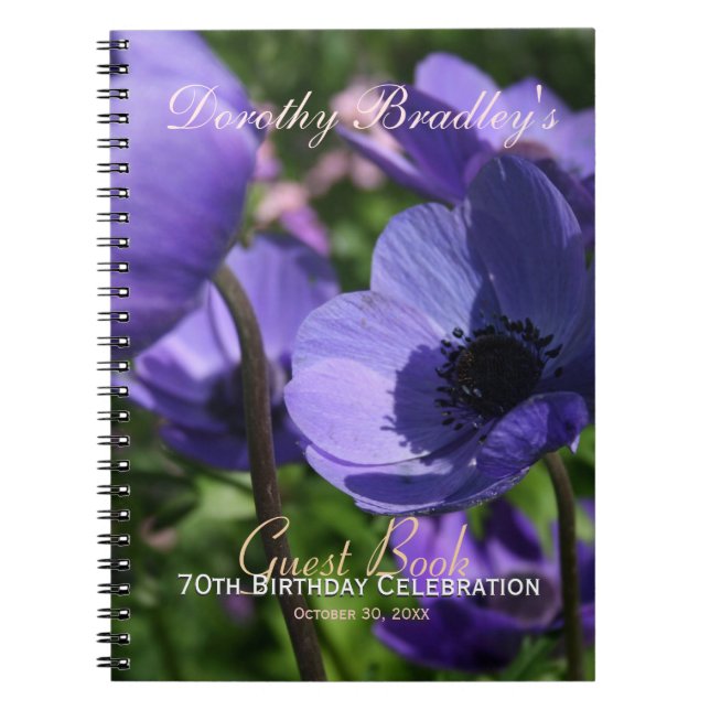 Purple Anemone 70th Birthday Party Guest Book (Front)