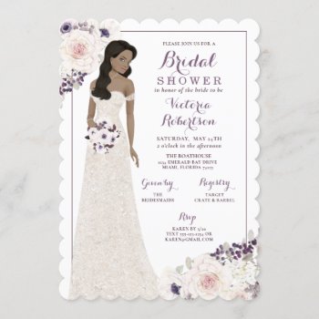 Purple Anemone Bride In Gown Bridal Shower Invitation by partypapercreations at Zazzle
