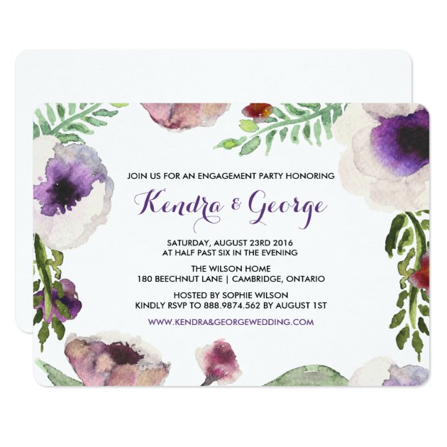 Purple Anemone Floral Engagement Party Invitation
