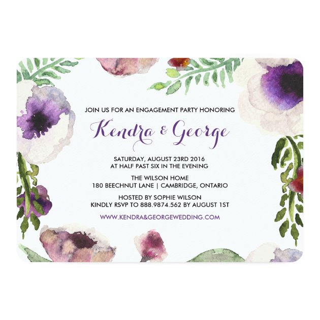 Purple Anemone Floral Engagement Party Invitation