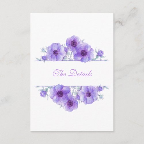 Purple anemone floral wedding details QR code Enclosure Card