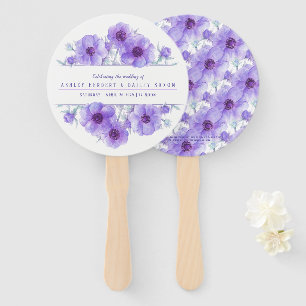 Purple anemone flower watercolor wedding fan