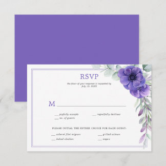 Purple Anemone Greenery Double Frame RSVP Card