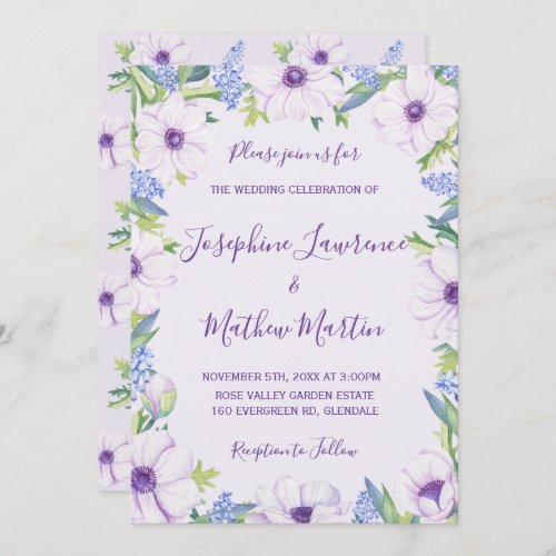 Purple Anemone Hyacinth Spring Wedding Invitations