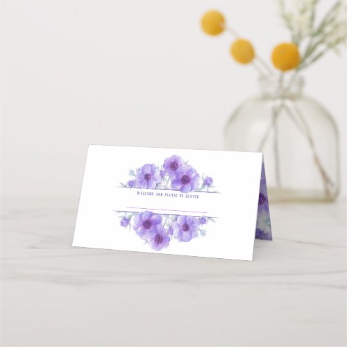 Purple anemone watercolor wedding guest cards