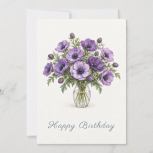 Purple Anemones Happy Birthday Note Card