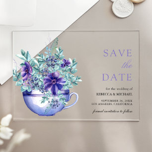 Purple Anemones Tea Cup Wedding Save the Date