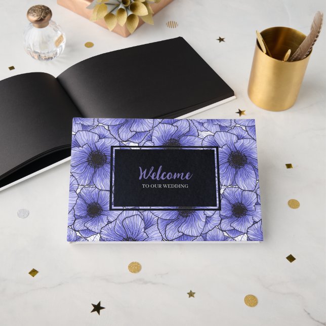 Purple Anemones Wildflower G602 Foil Guest Book (Front Open)