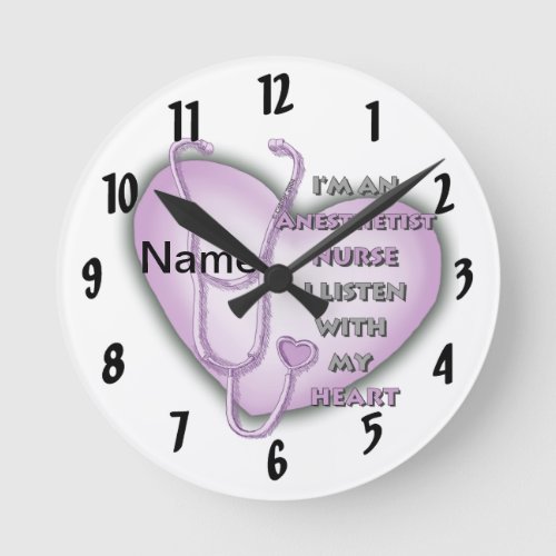 Purple Anesthetist Nurse custom name Round Clock