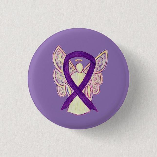 Purple Angel Awareness Ribbon Custom Art Pins (Front)