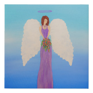 Purple Angel Holding Spring Florals Faux Canvas Print
