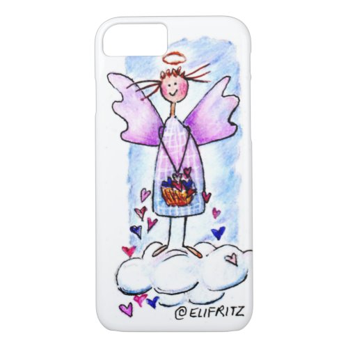 Purple Angel on White Cloud with Basket of Hearts iPhone 87 Case