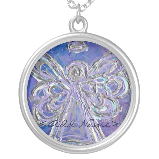 Purple Angel with Personal Name Option Silver Plated Necklace (Front)
